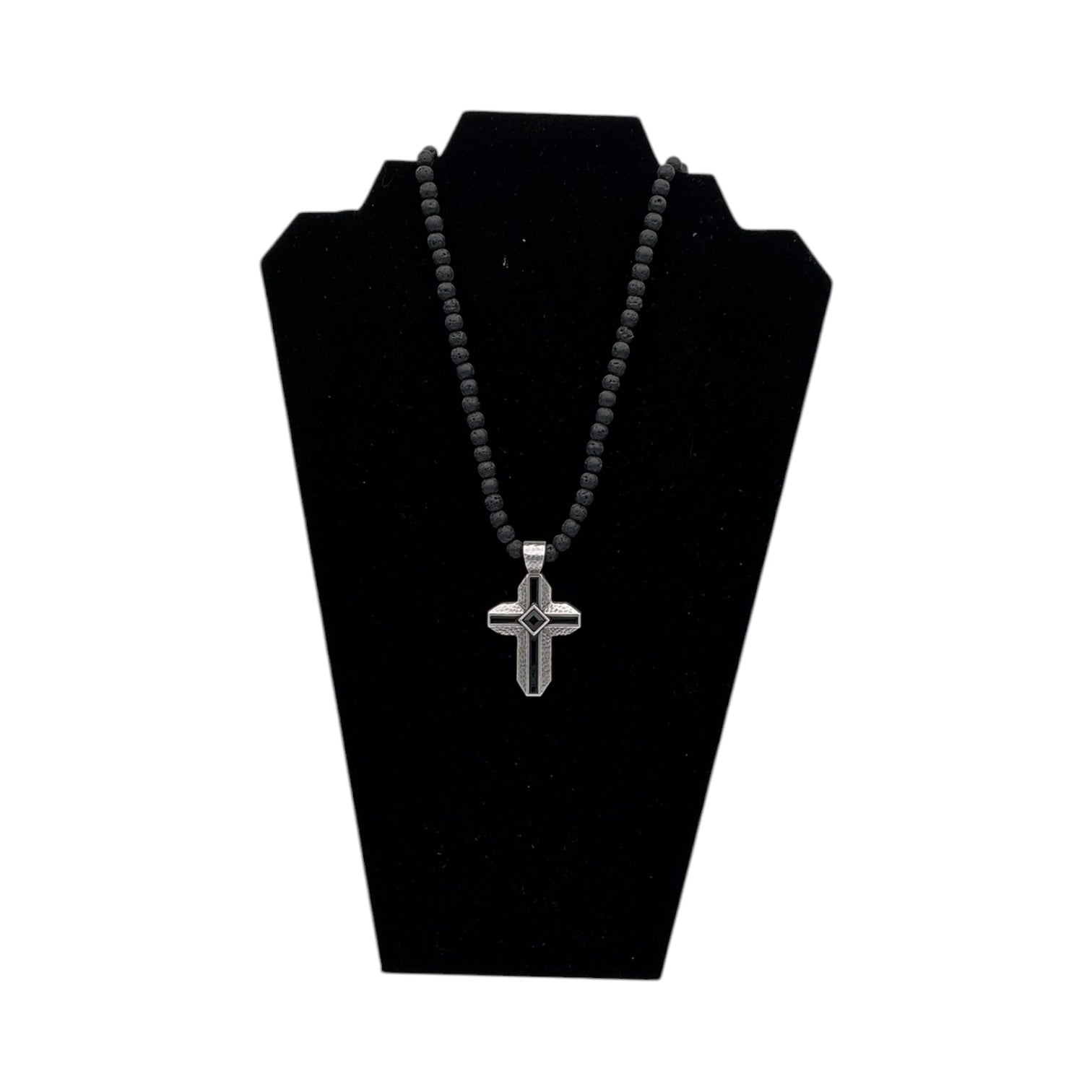 3D SS 24" LAVA BEAD CROSS BLACK