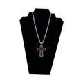 SILVER STRIKE MENS NECKLACE 24" LEATHER CROSS BROWN