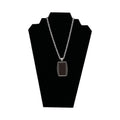 SILVER STRIKE MENS NECKLACE 22" RECTAGLE SCROLL EMBOSSED INLAY SILVER