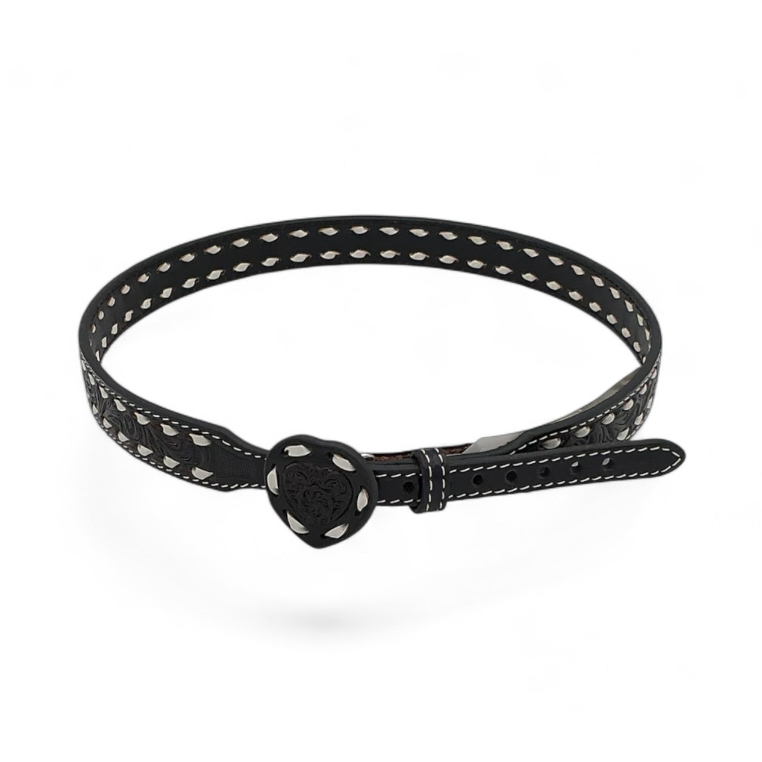 3D HATBAND 3/4"-1/2" SCROLL EMBOSSED HEART BUCK LACE BLACK