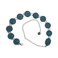 Turquoise round concho chain belt with floral-style stone clusters and adjustable silver chain.