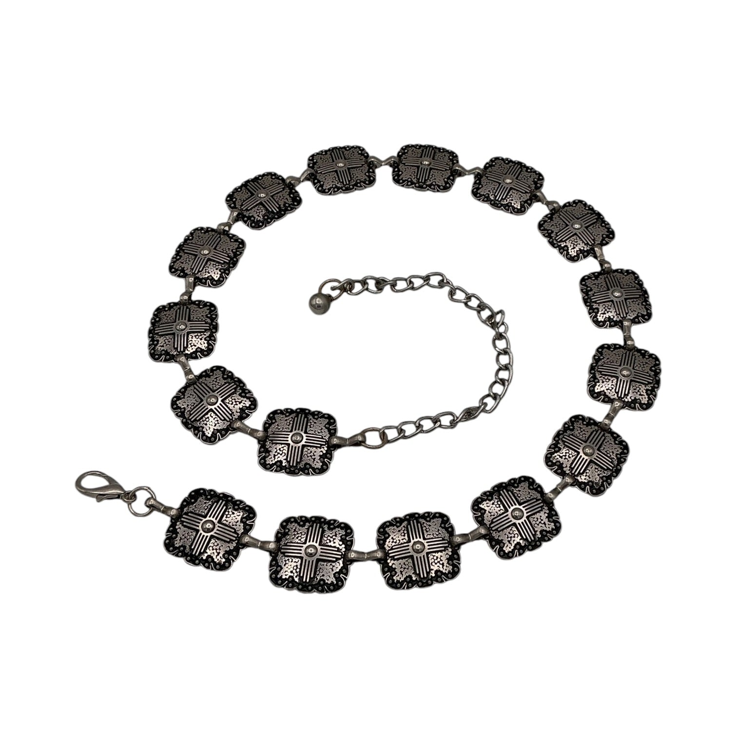 3D CHAIN HATBAND 1" SCALLOPED CROSS CONCHOS SILVER