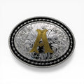Gold Initial Barbed Wire Oval Buckle