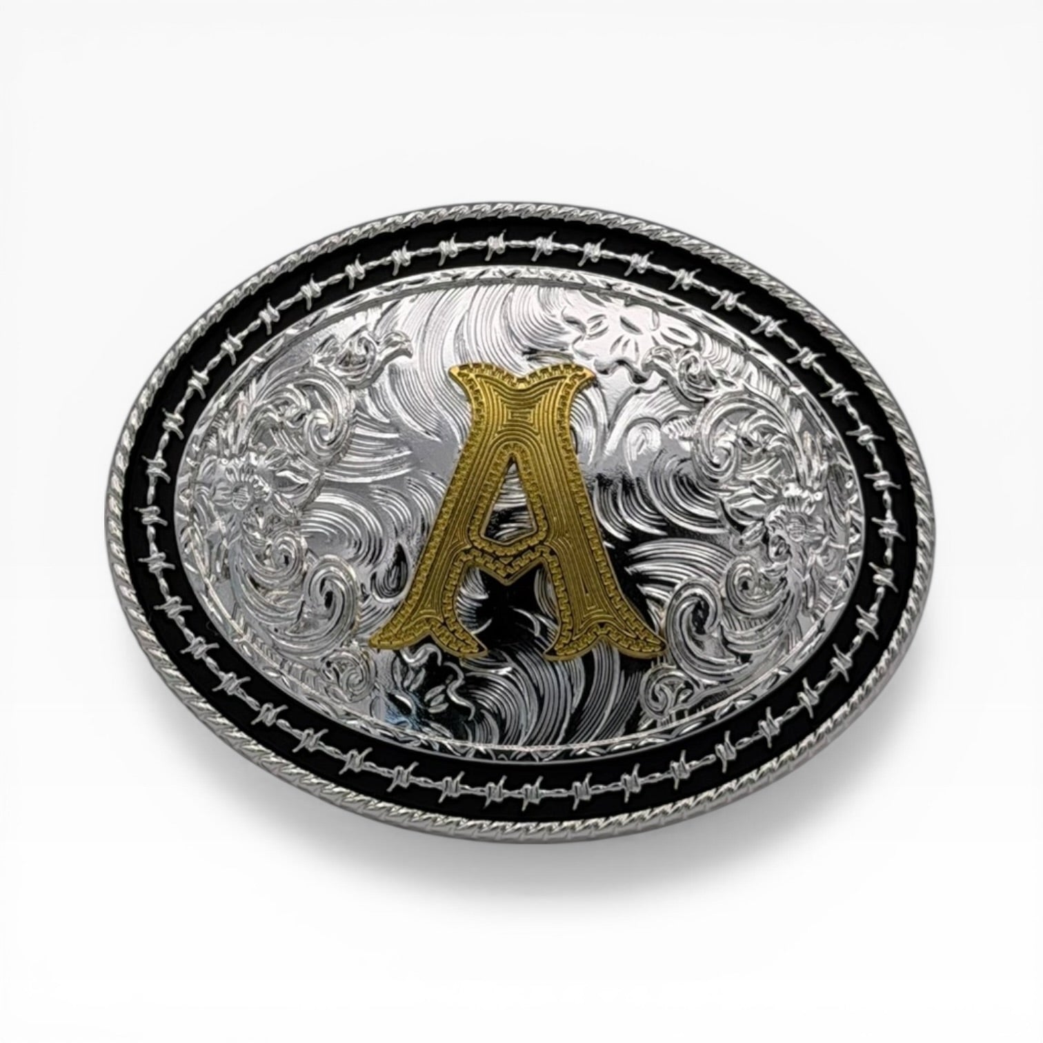 Gold Initial Barbed Wire Oval Buckle