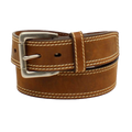 Ariat men's medium brown leather belt with contrast double stitching and a silver buckle.