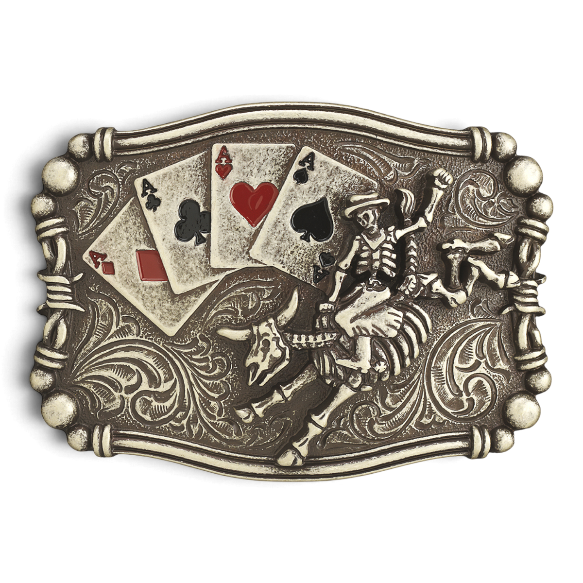 NOCONA MENS BUCKLE RECTANGLE SKELETON BULL RIDER ACES1