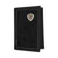 ARIAT MENS TRIFOLD STYLE WALLET FLORAL EMBOSSED SHIELD BLACK
