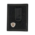 ARIAT MENS MONEY CLIP STYLE WALLET FLORAL EMBOSSED SHIELD BLACK