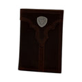 ARIAT MENS TRIFOLD WALLET CENTER BUMP SHIELD BROWN