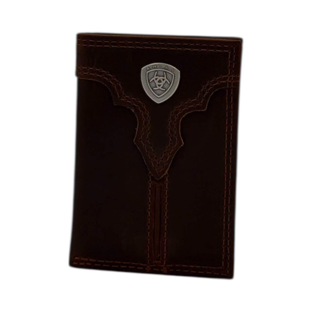 ARIAT MENS TRIFOLD WALLET CENTER BUMP SHIELD BROWN