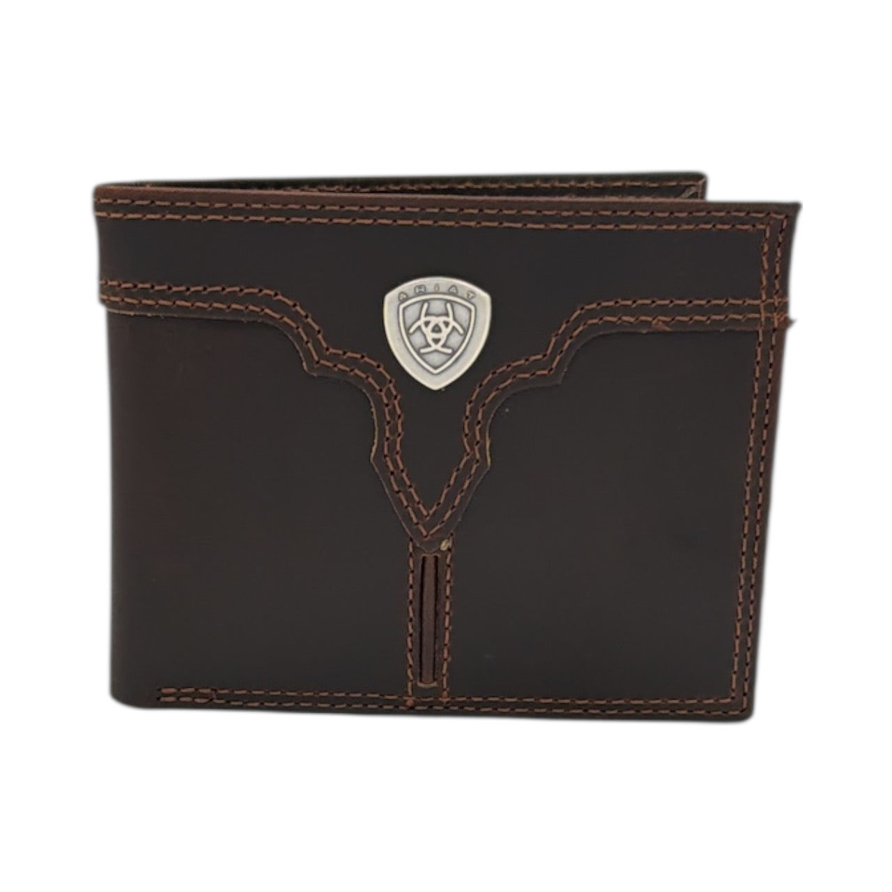 ARIAT MENS BIFOLD WALLET CENTER BUMP SHIELD BROWN