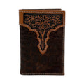 ARIAT TRIFOLD WALLET CROC FLORAL EMBOSSED BROWN