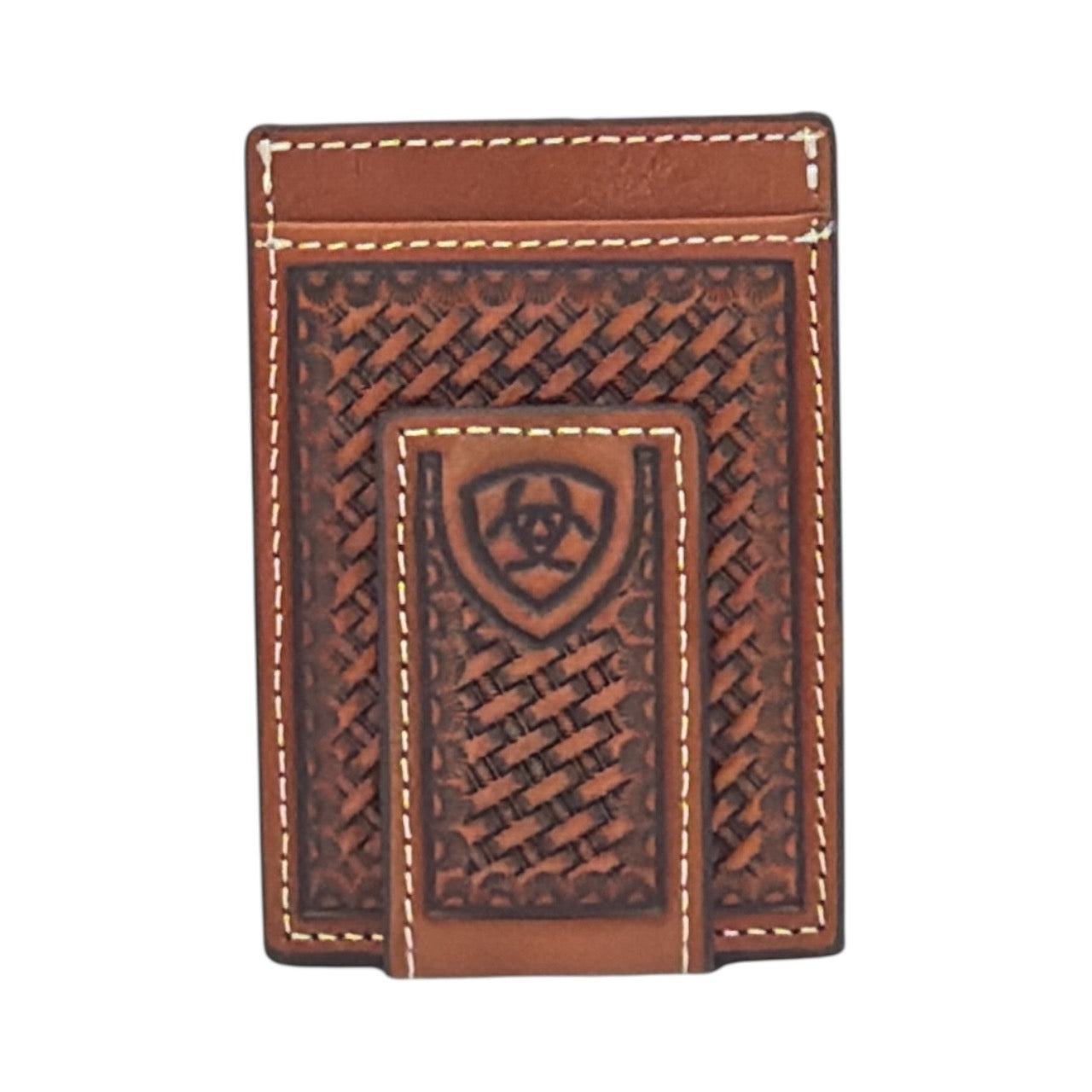ARIAT MENS MONEY CLIP BASKETWEAVE SHIELD TAN