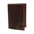 ARIAT MENS TRIFOLD WALLET BASKETWEAVE SHIELD TAN