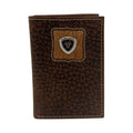 ARIAT MENS TRIFOLD STYLE WALLET CALF HAIR LOGO CONCHO BROWN
