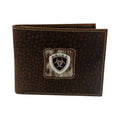 ARIAT MENS BIFOLD STYLE WALLET CALF HAIR LOGO CONCHO BROWN