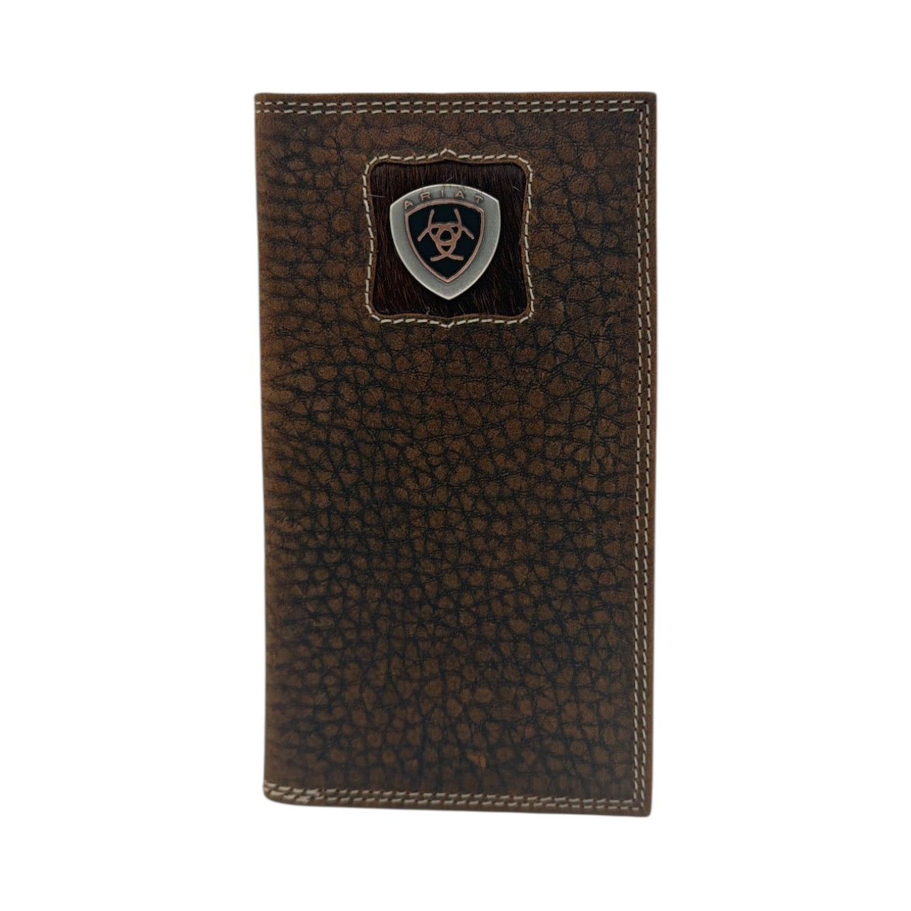 ARIAT MENS RODEO STYLE WALLET CALF HAIR LOGO CONCHO BROWN