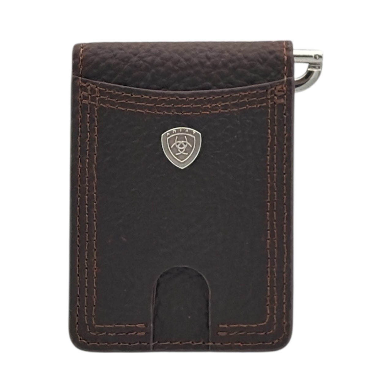 ARIAT BIFOLD MONEY CLIP SHIELD CONCHO BROWN