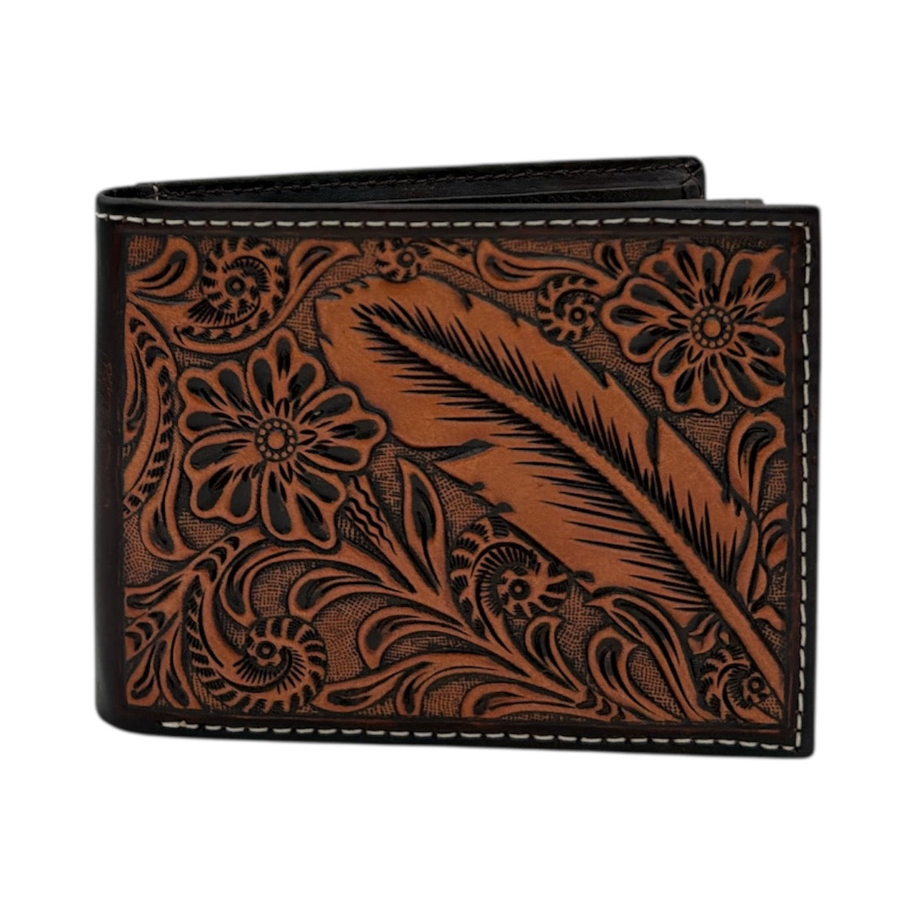 ARIAT BIFOLD FEATHER EMBOSSED BR