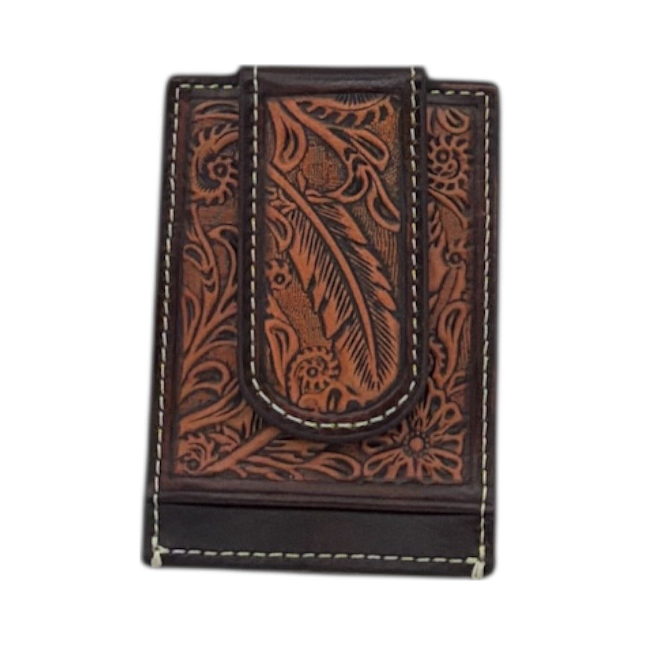 ARIAT MONEY CLIP FEATHER EMBOSSED BR