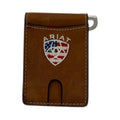 ARIAT MONEY CLIP WALLET AMERICAN FLAG EMBROIDERED AGED BARK