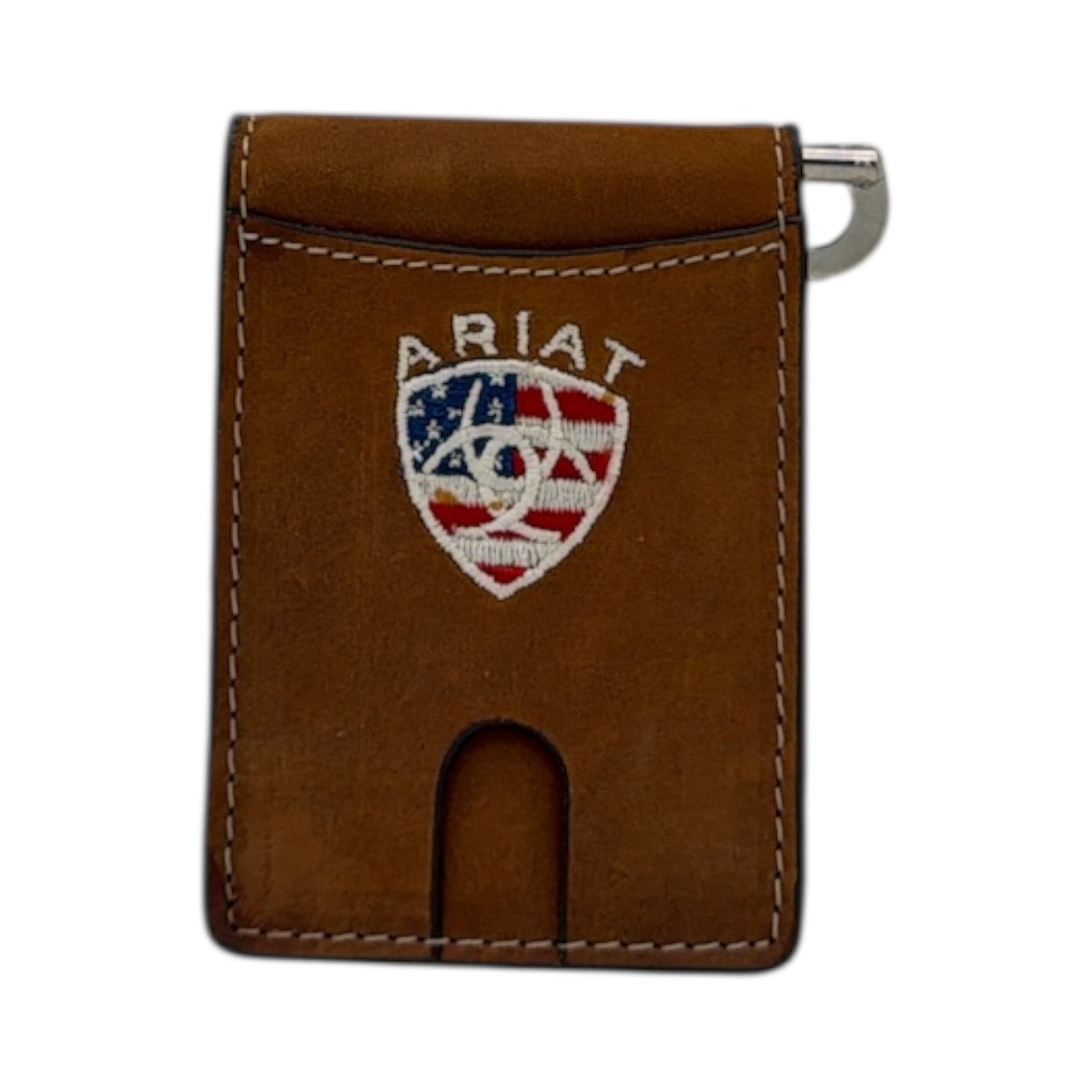 ARIAT MONEY CLIP WALLET AMERICAN FLAG EMBROIDERED AGED BARK