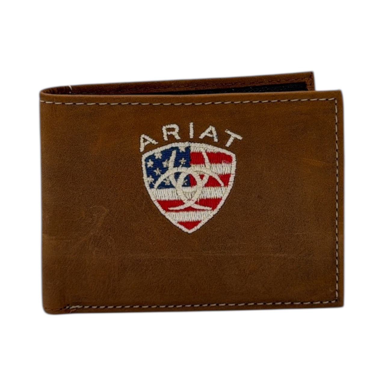 ARIAT BIFOLD WALLET AMERICAN FLAG EMBROIDERED AGED BARK