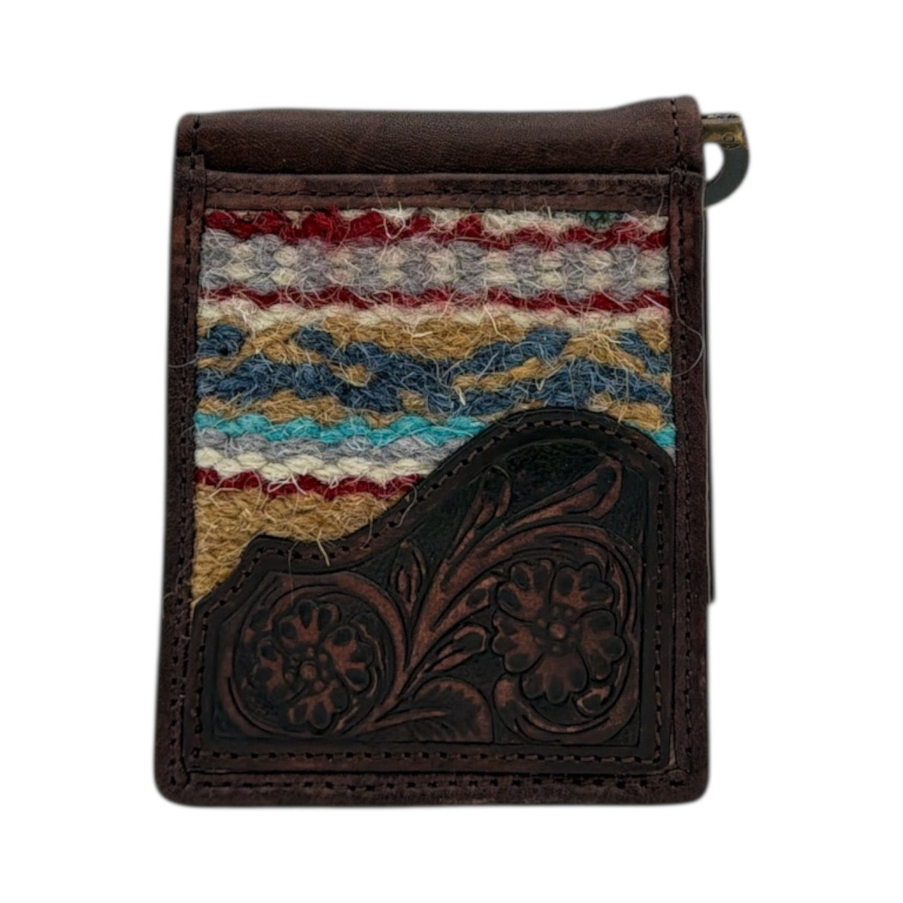 ARIAT MONEY CLIP WALLET TOOLED RUG BROWN