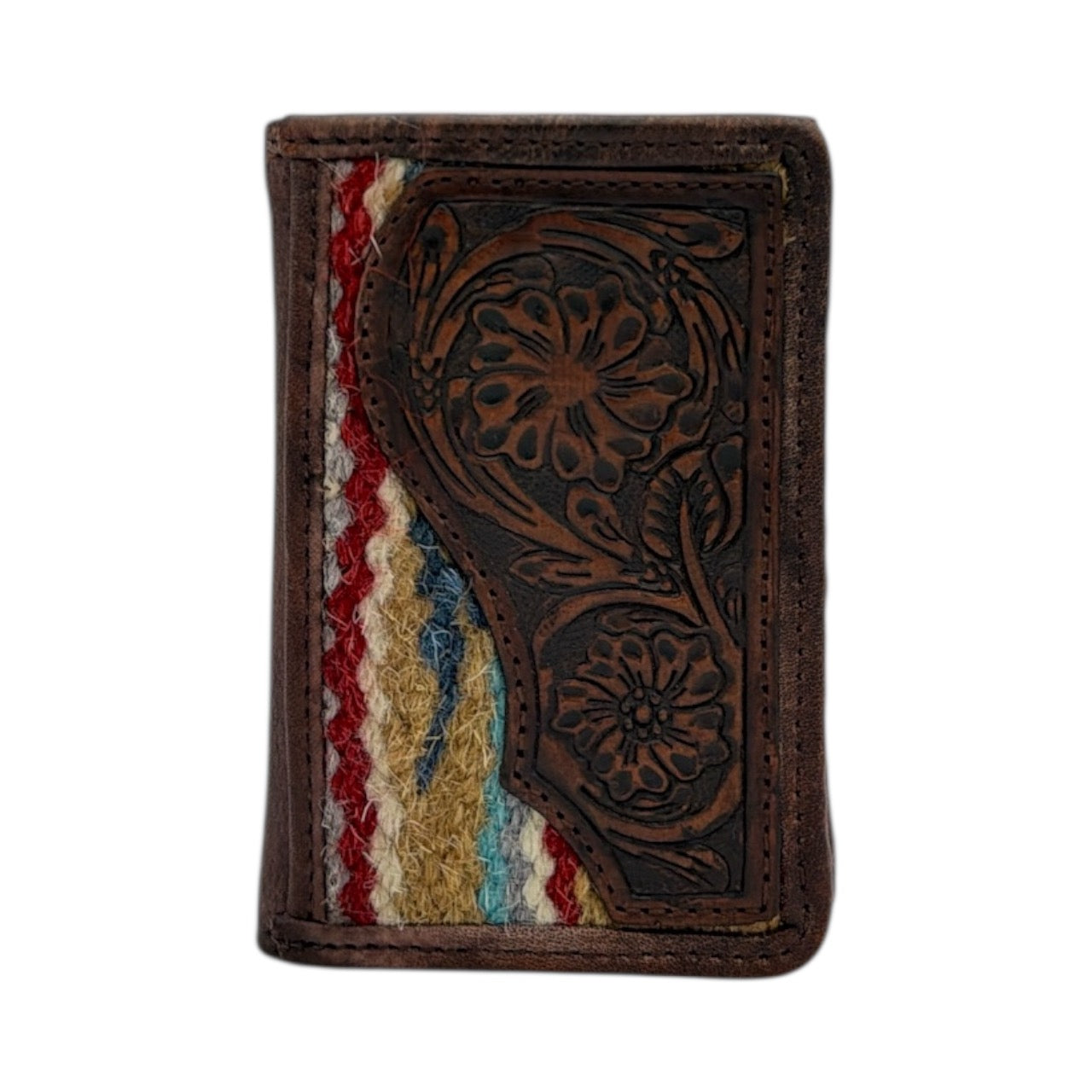 ARIAT TRIFOLD WALLET TOOLED RUG BROWN