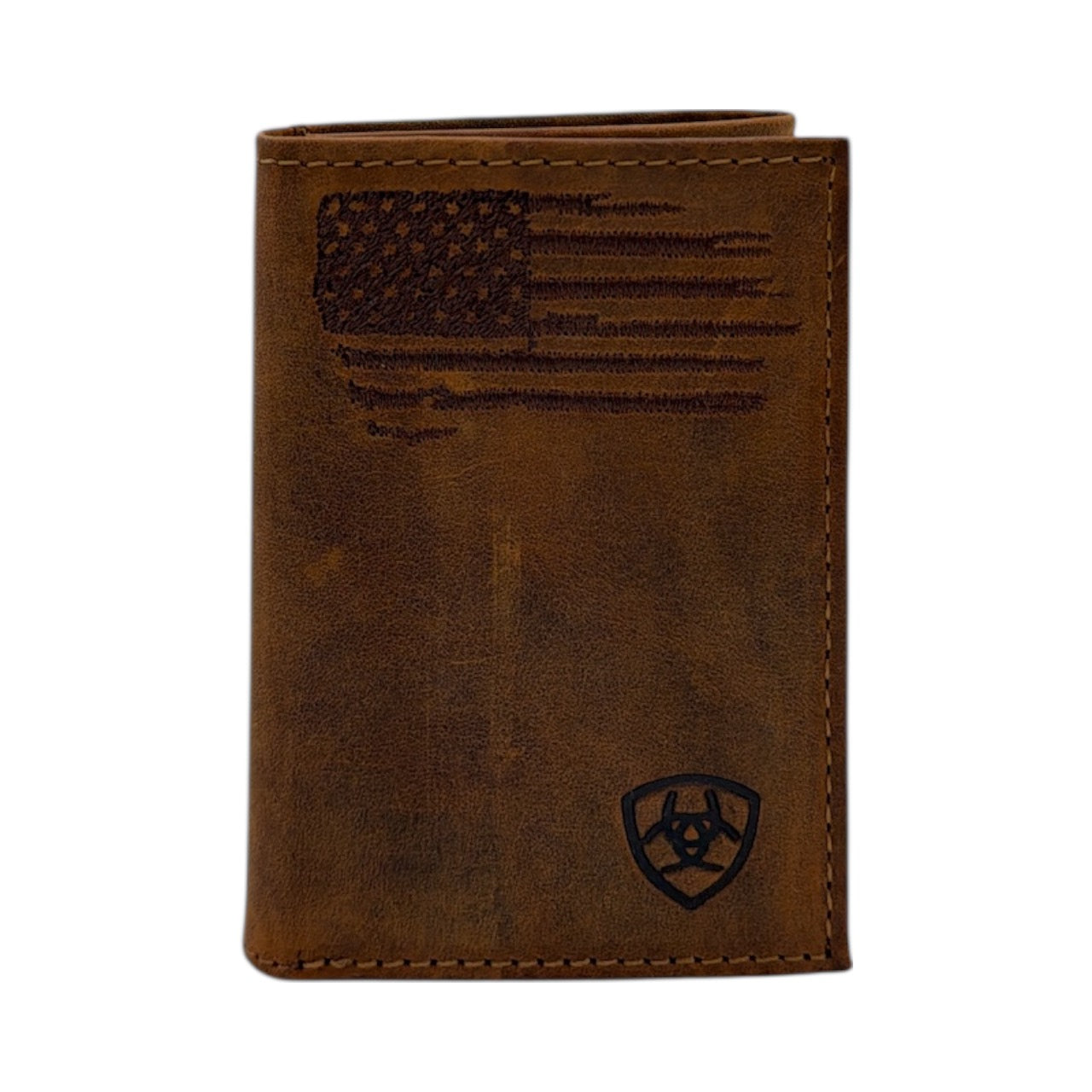 ARIAT TRIDOLF DISTRESSED STITCHED USA FLAG SHIELD LOGO BROWN