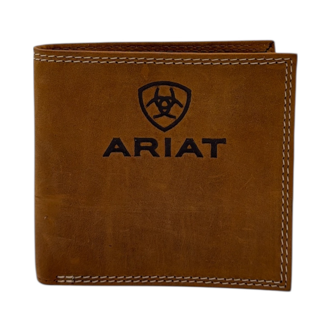 ARIAT MENS BIFOLD WALLET EMBOSSED LOGO MEDIUM BROWN