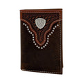 ARIAT TRIFOLD WALLET BASKET WEAVE SUNBURST BROWN