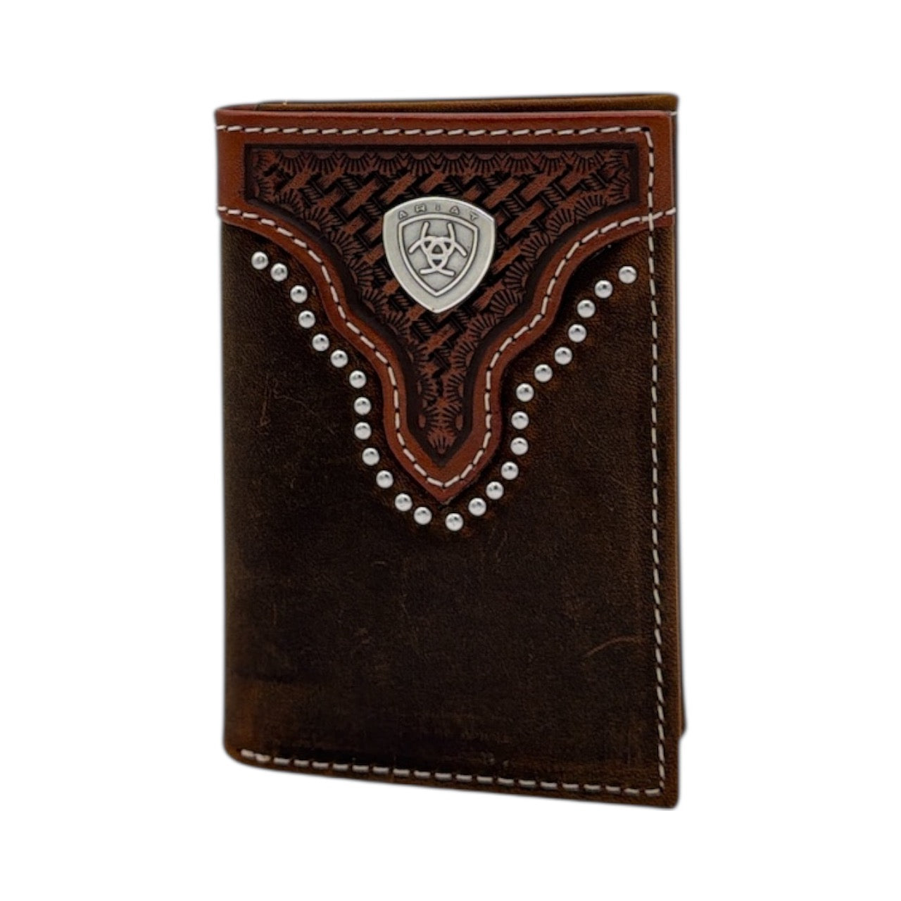ARIAT TRIFOLD WALLET BASKET WEAVE SUNBURST BROWN