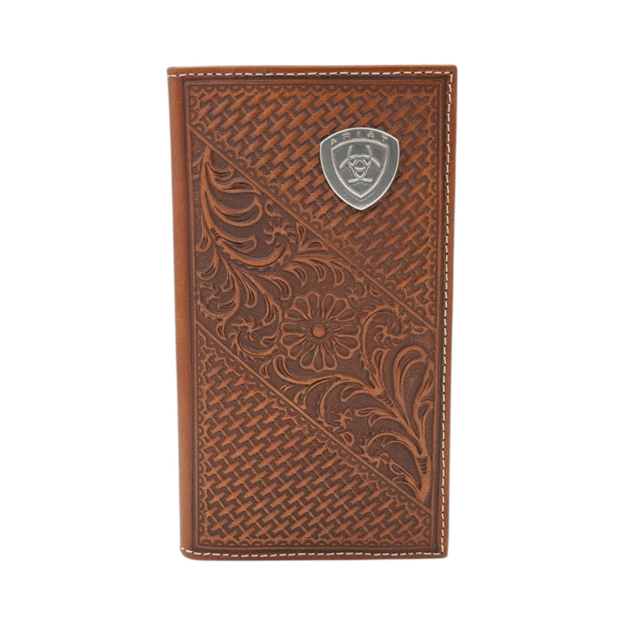 ARIAT MENS RODEO STYLE WALLET BASKET WEAVE FLORAL SHIELD