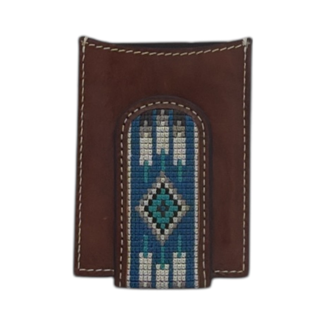 ARIAT MENS MONEY CLIP WALLET SOUTHWESTERN INLAY BROWN