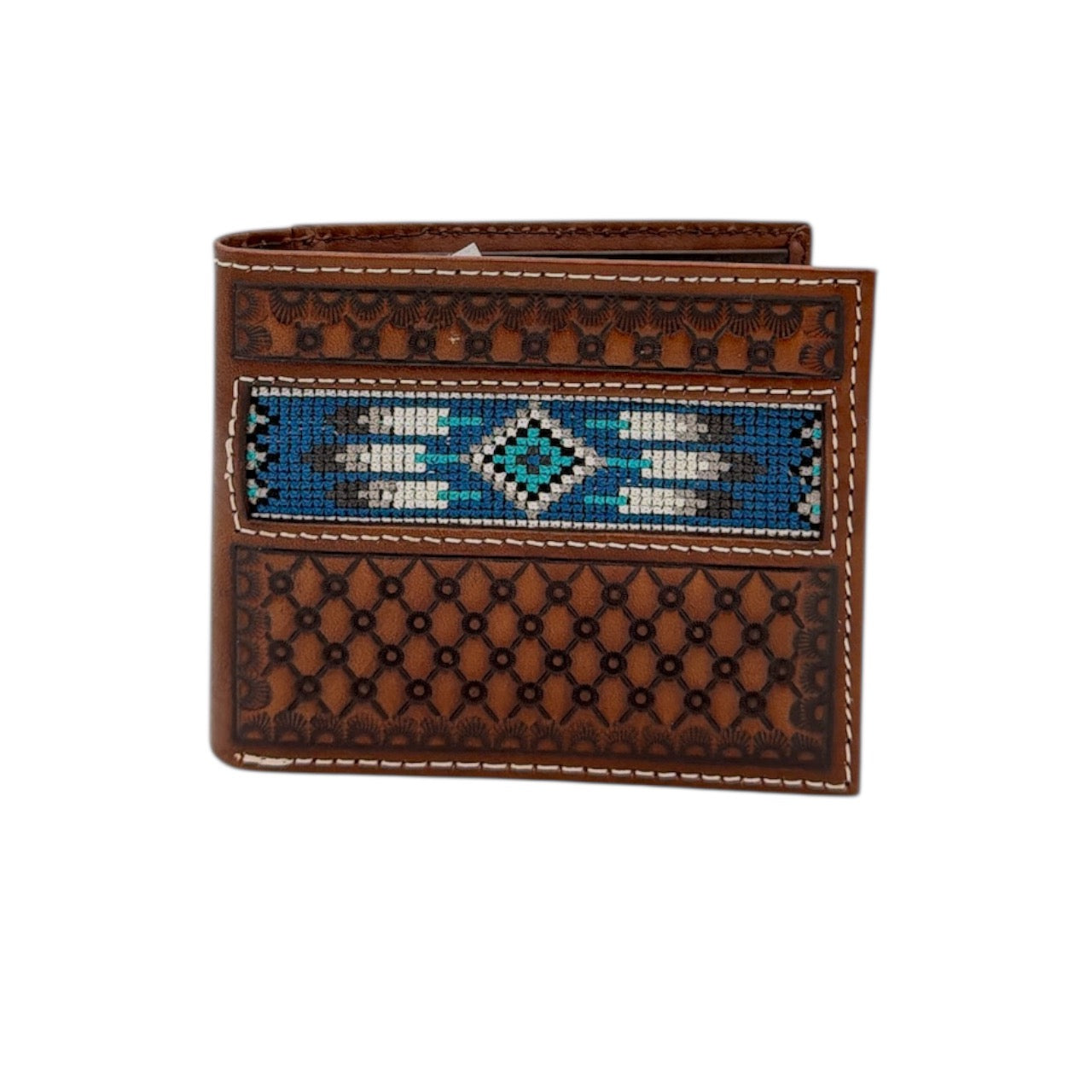 ARIAT MENS BIFOLD STYLE WALLET SOUTHWESTERN INLAY BROWN