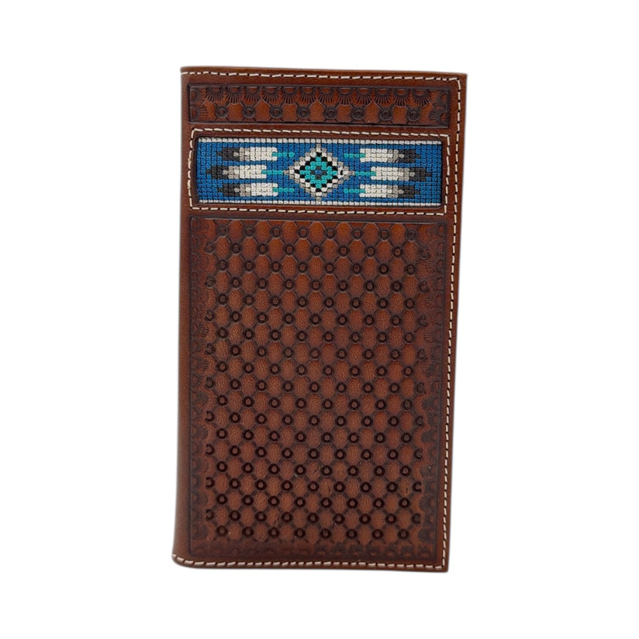 ARIAT MENS RODEO STYLE WALLET SOUTHWESTERN INLAY BROWN