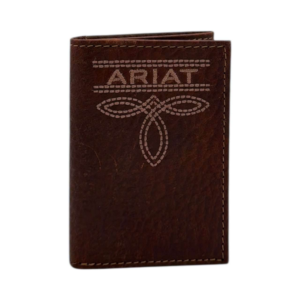 ARIAT MENS TRIFOLD STYLE WALLET BUG STITCH BROWN