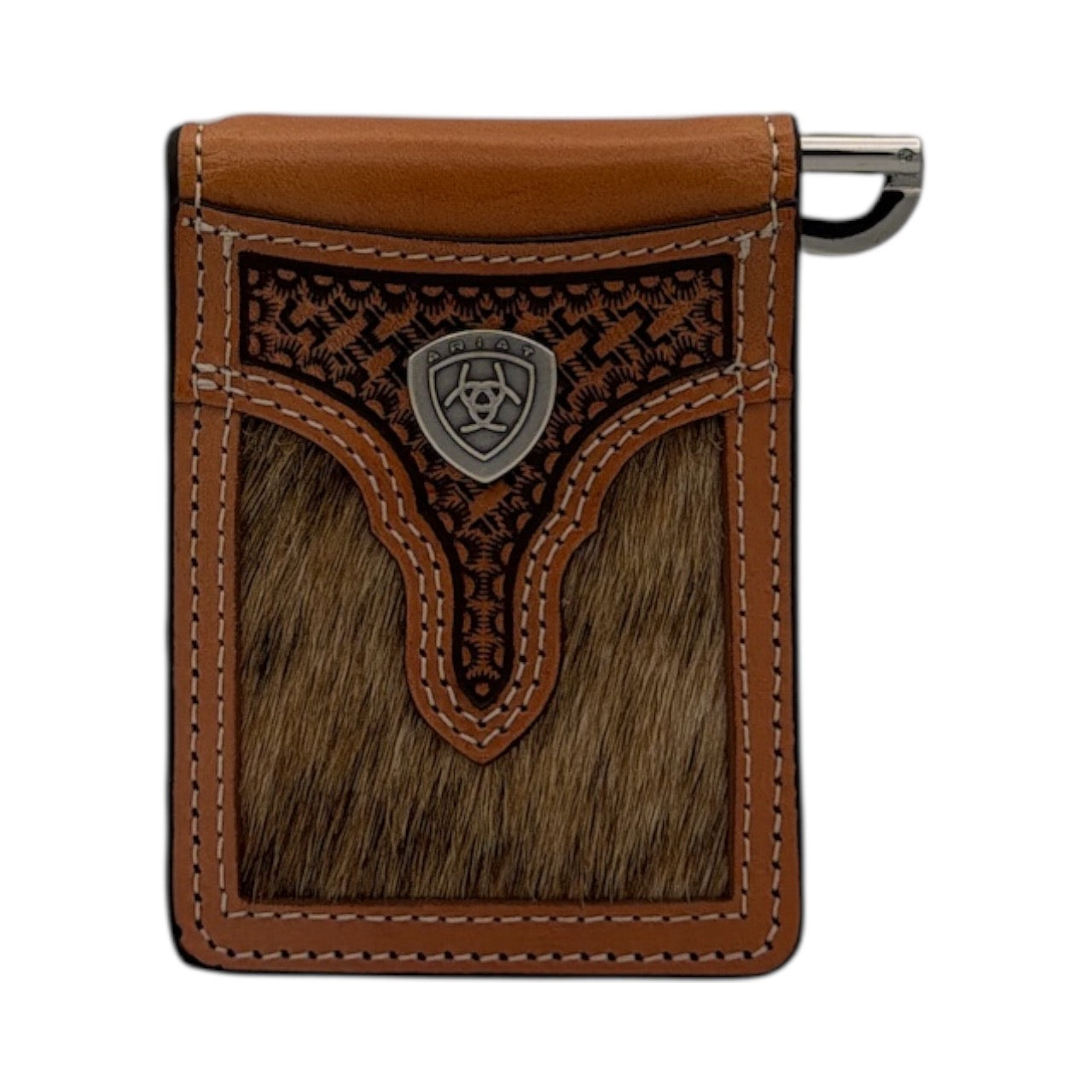 ARIAT BIFOLD MONEY CLIP CALF HAIR BASKET WEAVE NATURAL