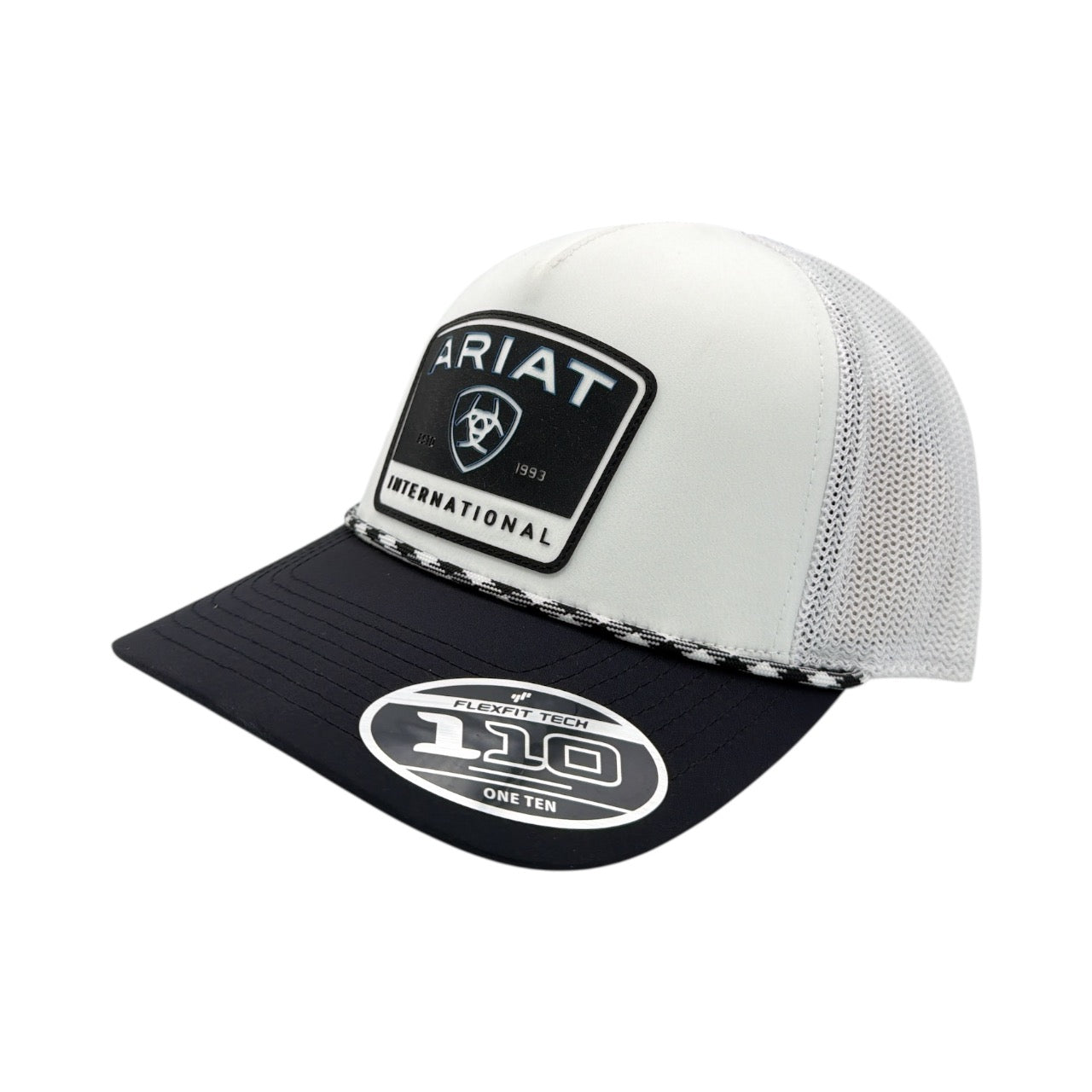 ARIAT MENS FLEXFIT 110 CAP SNAPBACK RUBBER PATCH WHITE