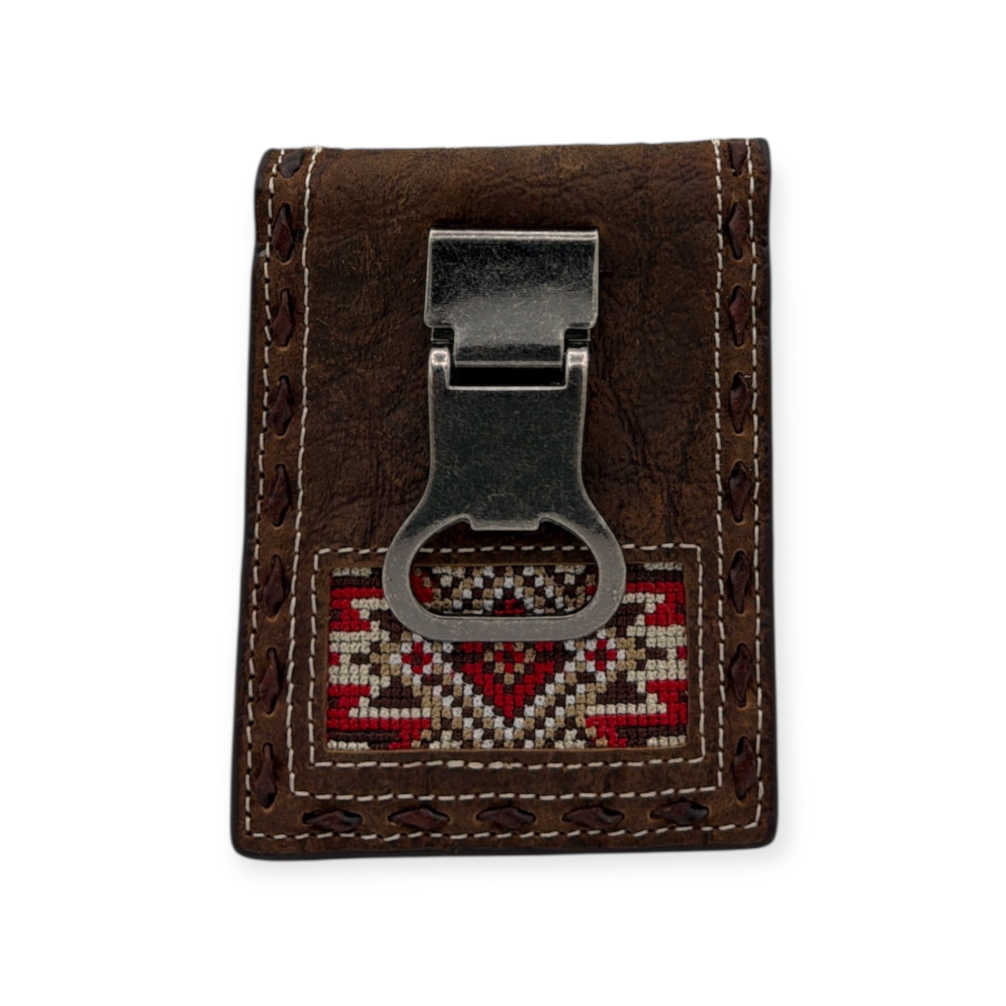 3D MENS BIFOLD MONEY CLIP EMBROIDERED BUCK LACING RED