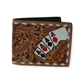 3D MENS BIFOLD WALLET HAND PAINTED ACE CARDS NATURAL