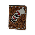 3D MENS TRIFOLD WALLET HAND PAINTED ACE CARDS NATURAL