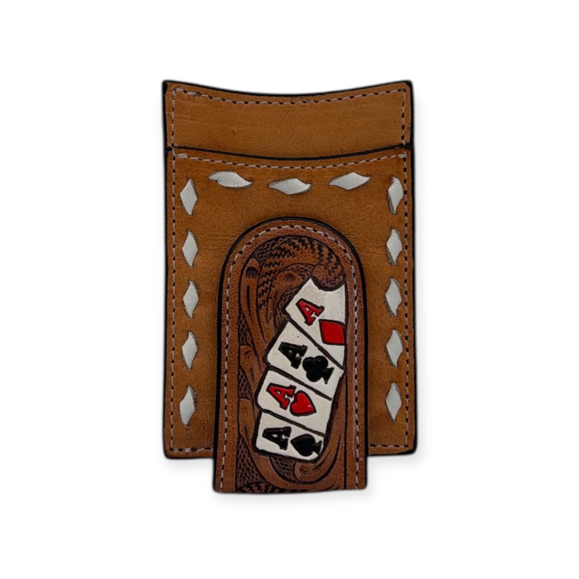 3D MENS MONEY CLIP HAND PAINTED ACE CARDS NATURAL