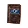 3D MENS TRIFOLD WALLET BLUE DIAMOND INLAY BROWN