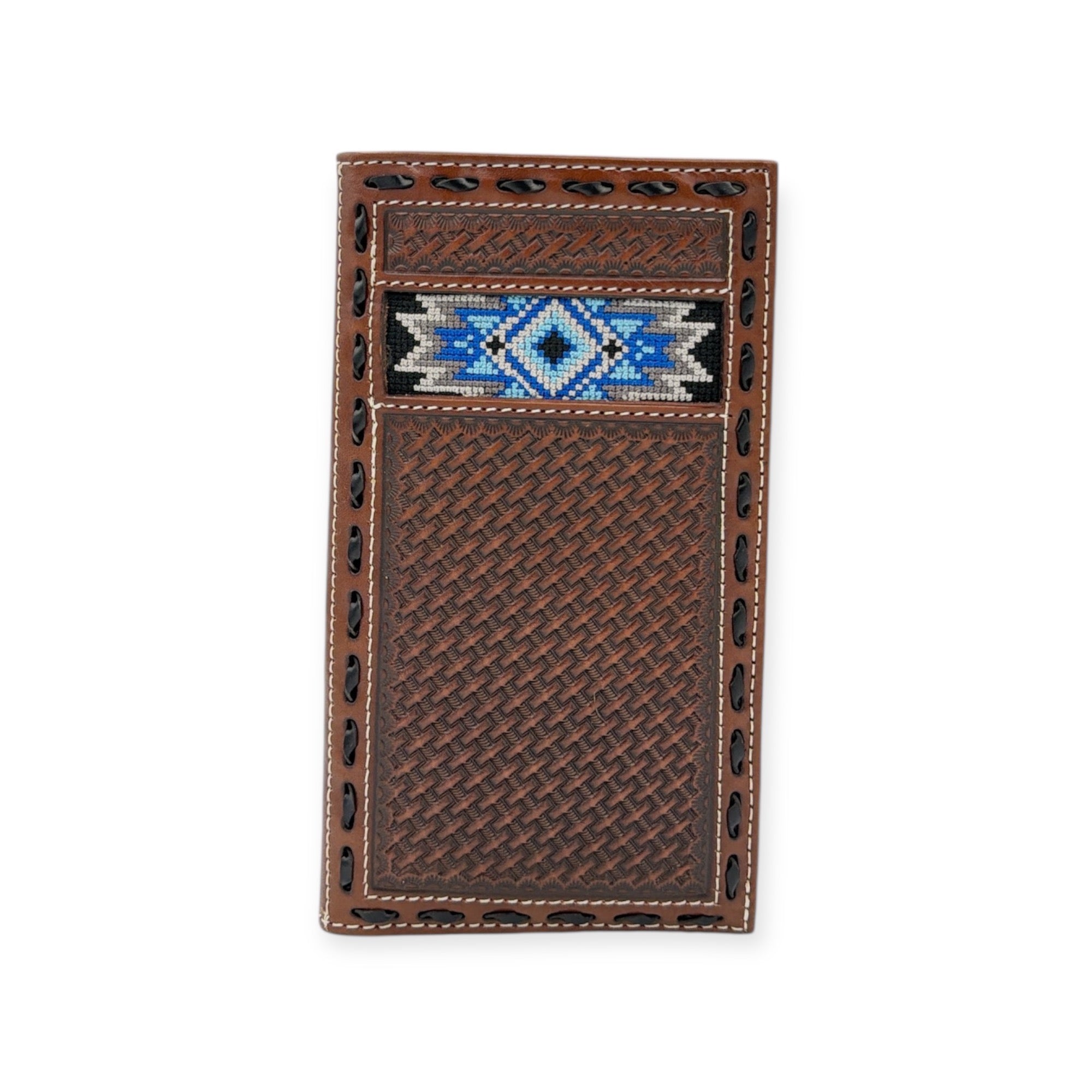 3D MENS RODEO WALLET BLUE DIAMOND INLAY BROWN