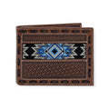 3D MENS BIFOLD WALLET BLUE DIAMOND INLAY BROWN