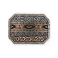 Ariat rectangle buckle with multi-finish engraved scrolling, turquoise stones, and Southwest patterns.