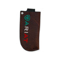 ARIAT LEATHER VERTICAL KNIFE SHEATH MEXICO LOGO ROWDY BROWN