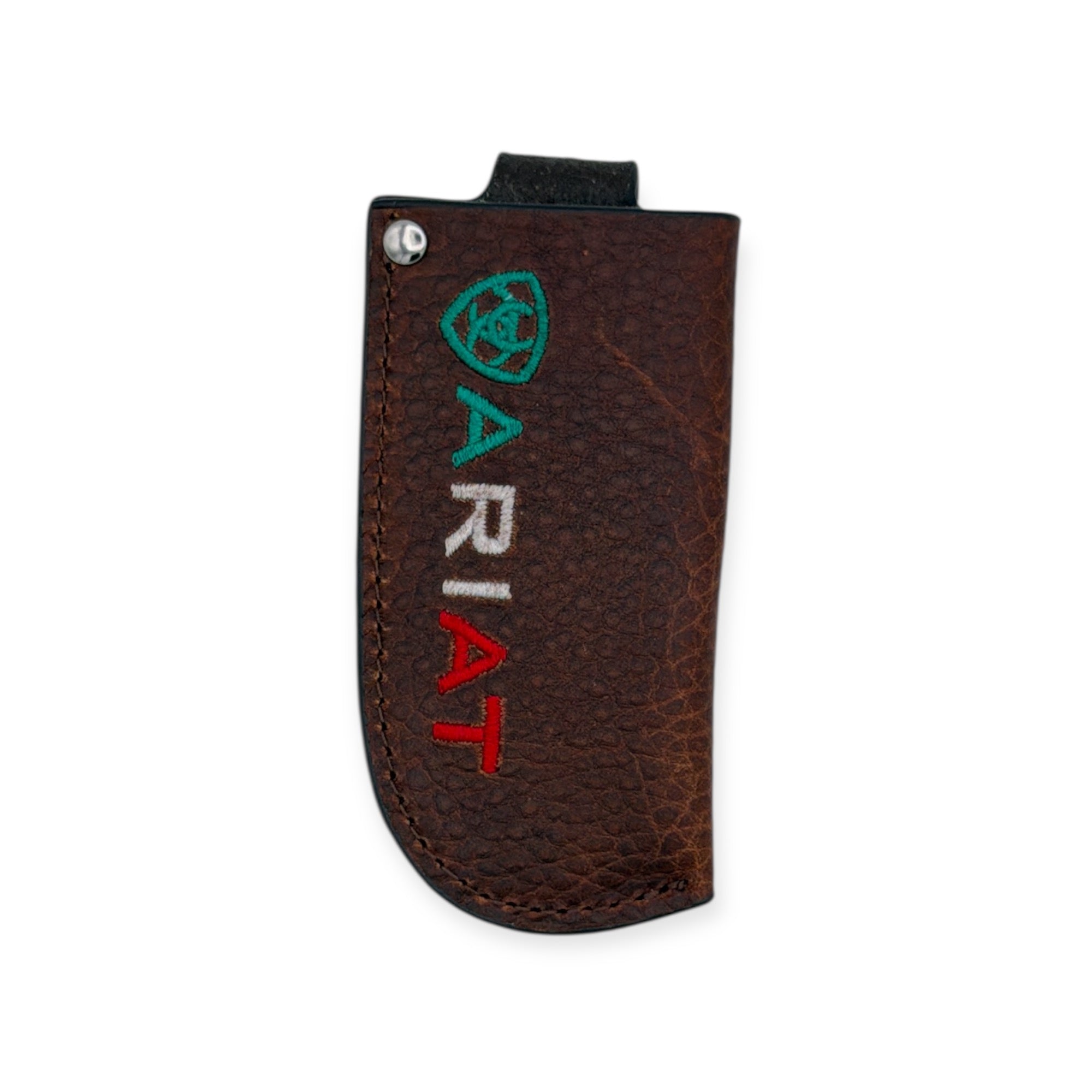 ARIAT LEATHER VERTICAL KNIFE SHEATH MEXICO LOGO ROWDY BROWN